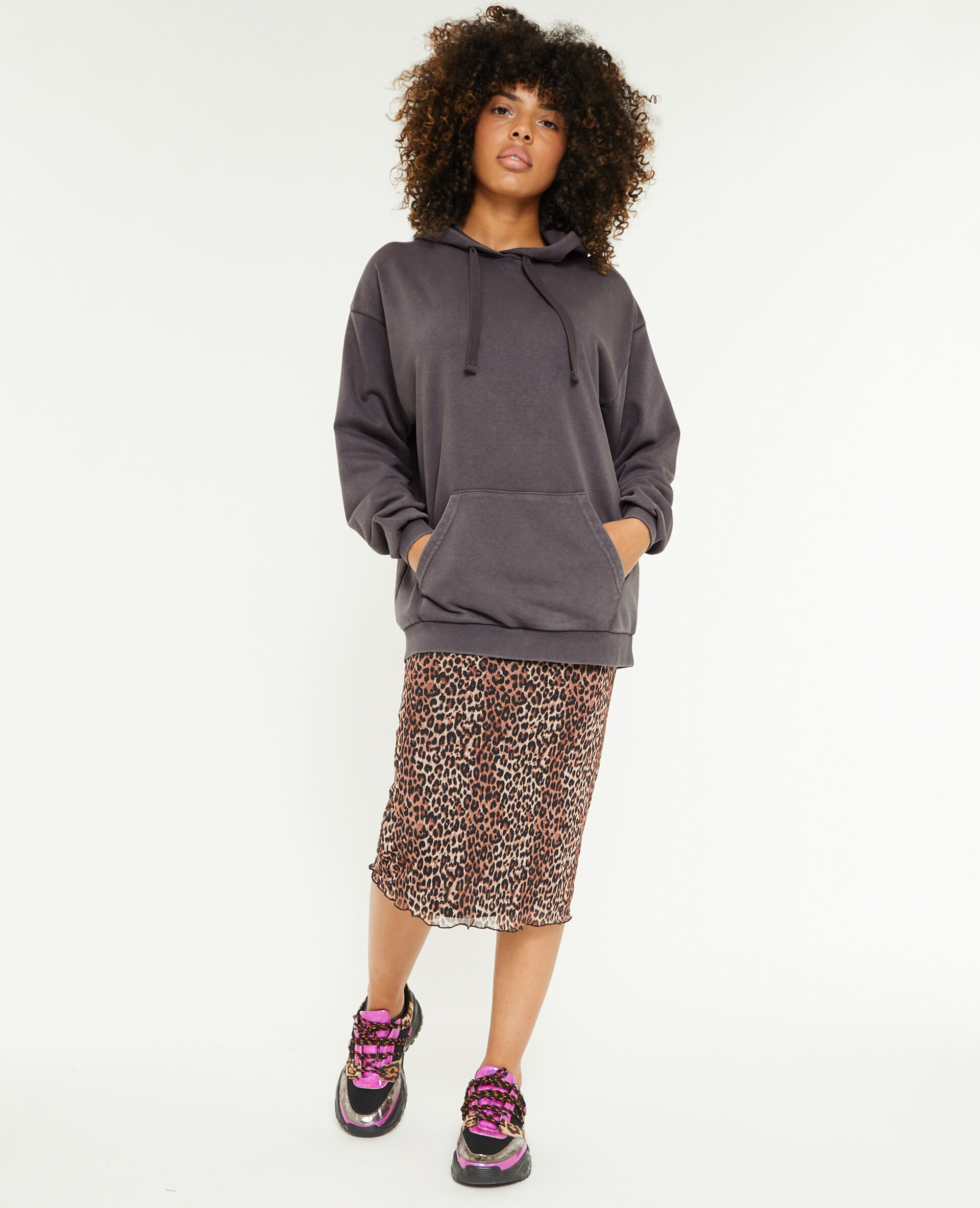 Sweat capuche oversize effet lavé - Gris foncé