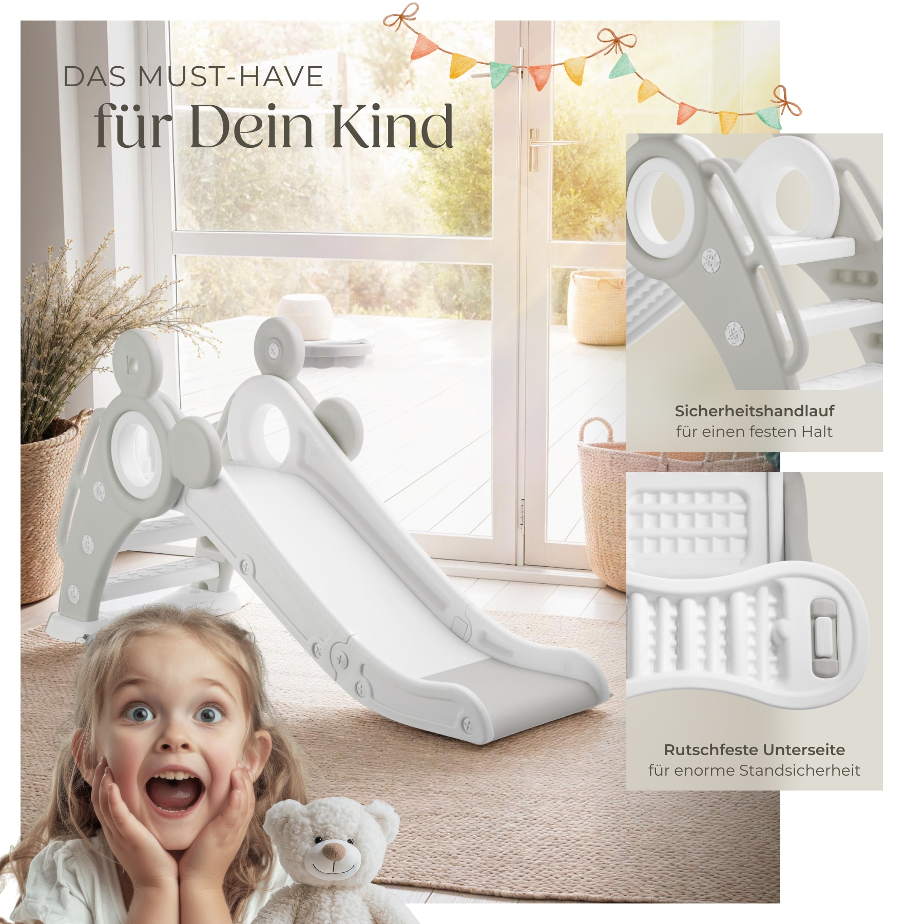 tectake® Kinderrutsche, ab 2 Jahren, In- und Outdoor, Belastbarkeit 50 kg, 128 x 66,5 x 67,5 cm