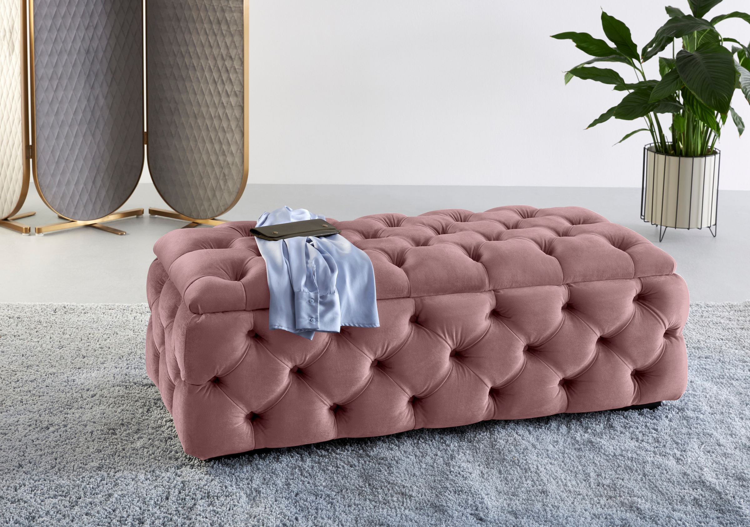 Home affaire Polsterhocker »KALINA, hochwertige Knopfheftung, B/T/H: 120/55/45 cm« mit Staufach und innenliegenden Laschen zur besseren Aufbewahrung