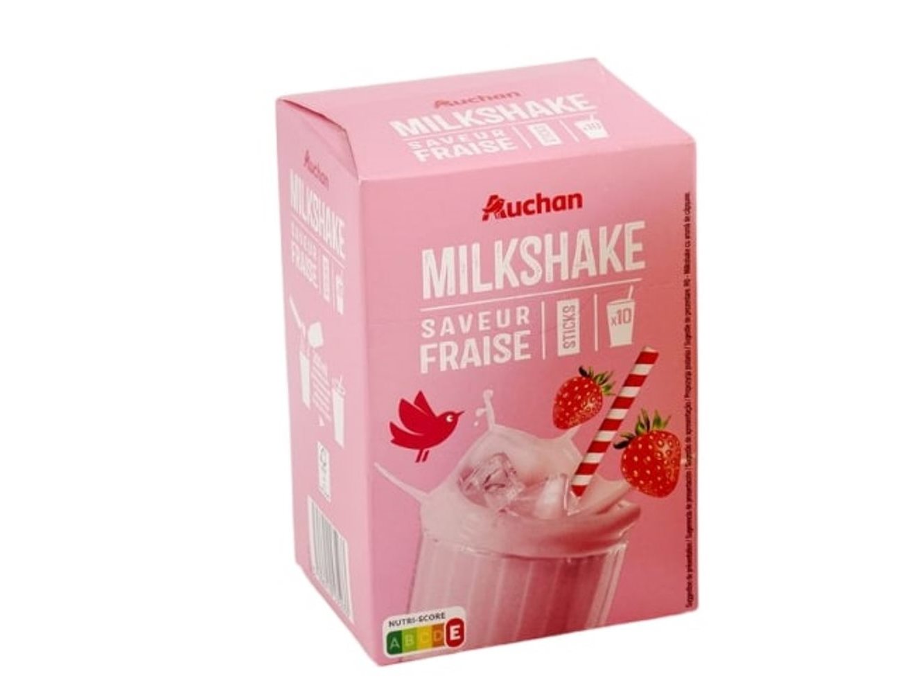 PREPARADO MILKSHAKE AUCHAN SABOR MORANGO 10UN 200G
