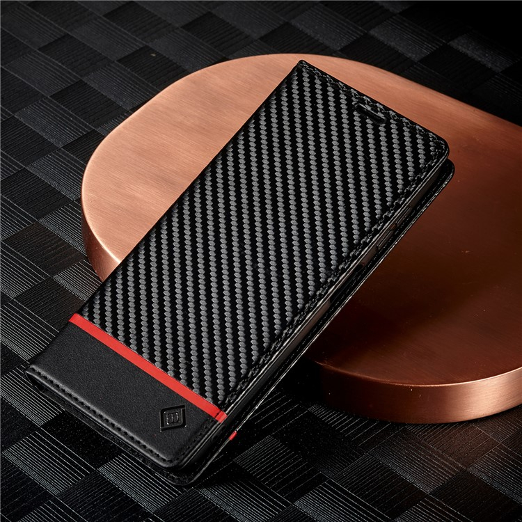 Samsung Galaxy A36 Leder Tasche Flip Cover Carbon Look - Schwarz / Rot