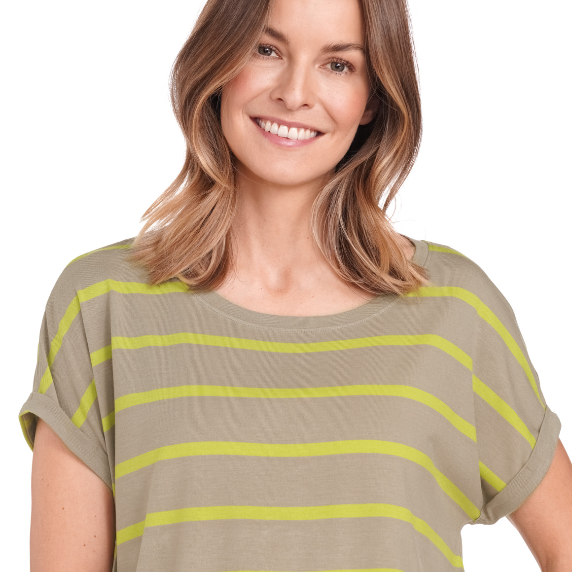 Gina Benotti Damen T-Shirt mit Streifen oliv / hellgrün