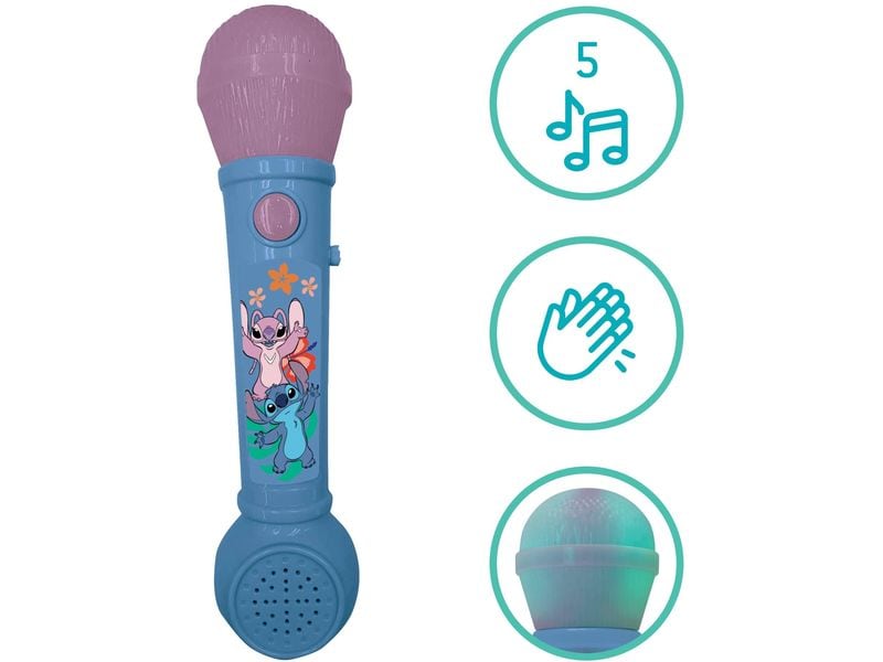 Lexibook Disney Stitch Mikrofon mit Melodien, Licht und Sou Drahtloses Mikrofon für Kinder