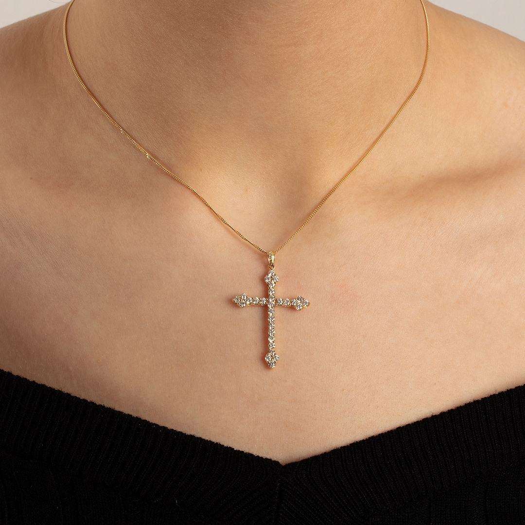 Anhänger 750/18 K Gelbgold Kreuz mit Brillanten 1.00 ct H/si