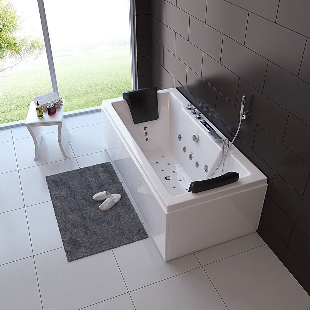Home Deluxe - Whirlpool - LAGUNA M PURE - Wit, Afmetingen: 180 x 90 x 55 cm - incl. radio, verwarming en lichttherapie | Whirlpoolbad voor 2 personen, binnenbad