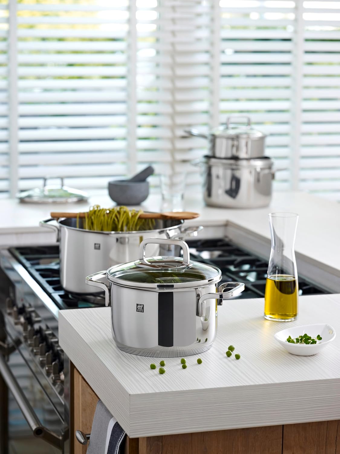 ZWILLING Quadro Kochtopf-Set 5-teilig mit Glasdeckel, Induktionsgeeignet, Unbeschichtet, Edelstahl, Silber