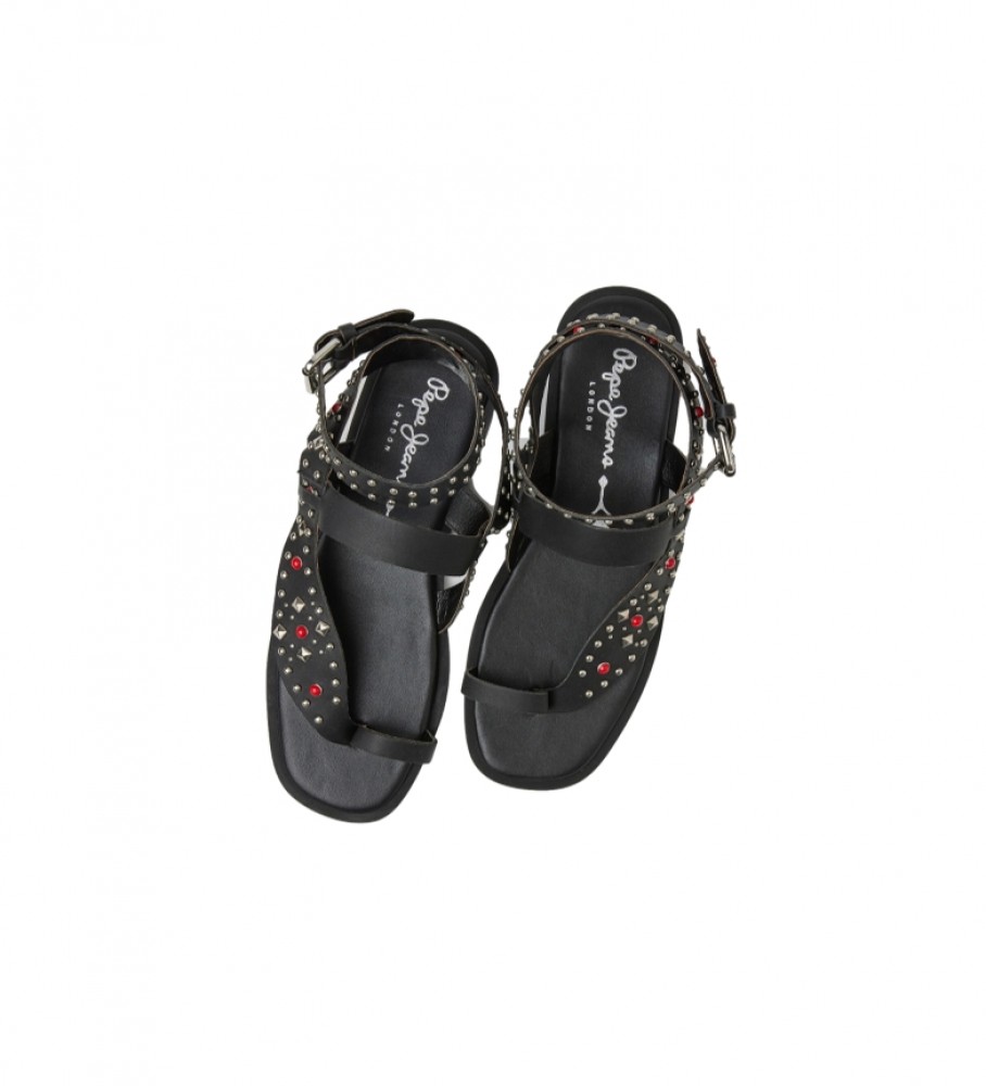 Sandálias Pepe Jeans Irma de couro preto étnico