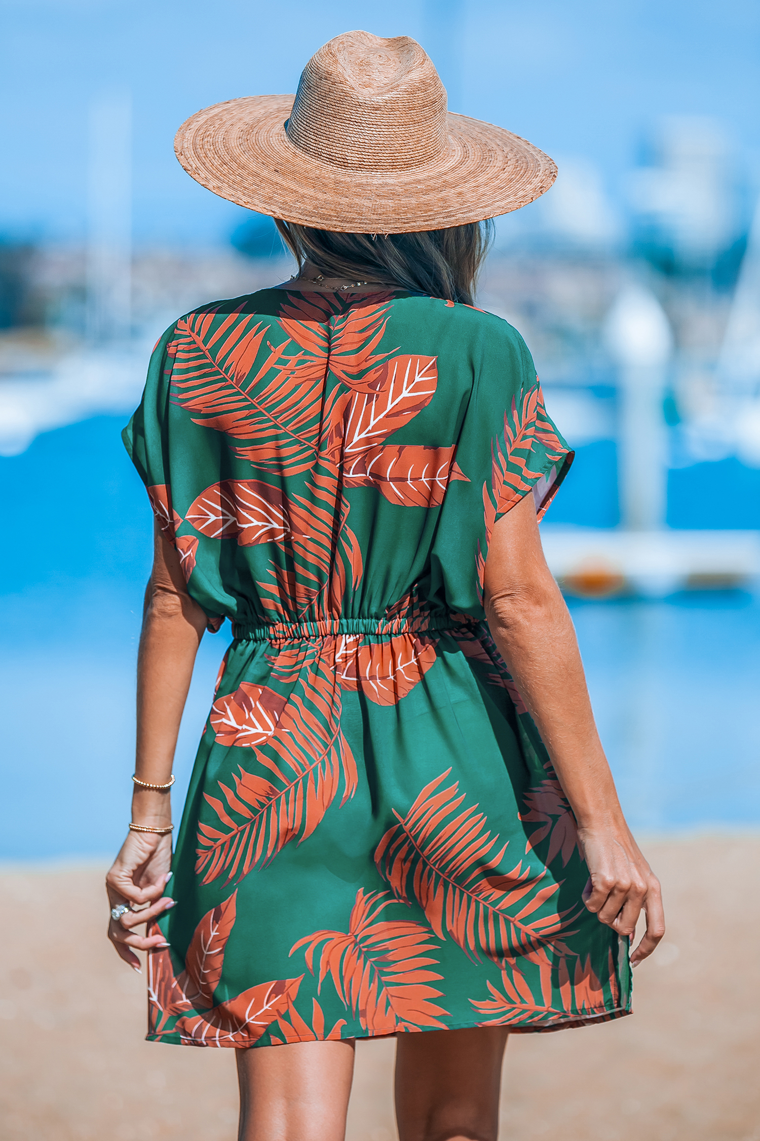 Robe cover up mini avec col plongeant vert et orange