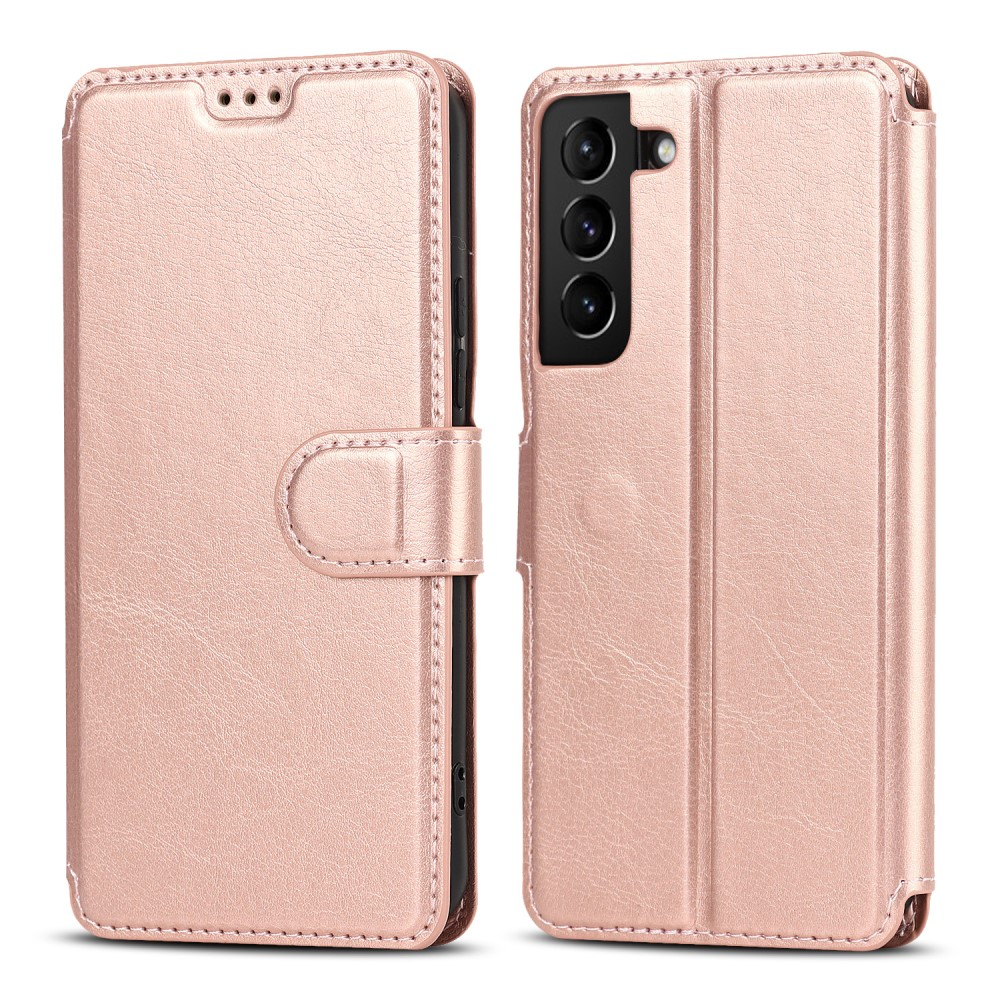 Samsung Galaxy S22 5G Leder Tasche mit Kartenfach im Retro Style - Roségold