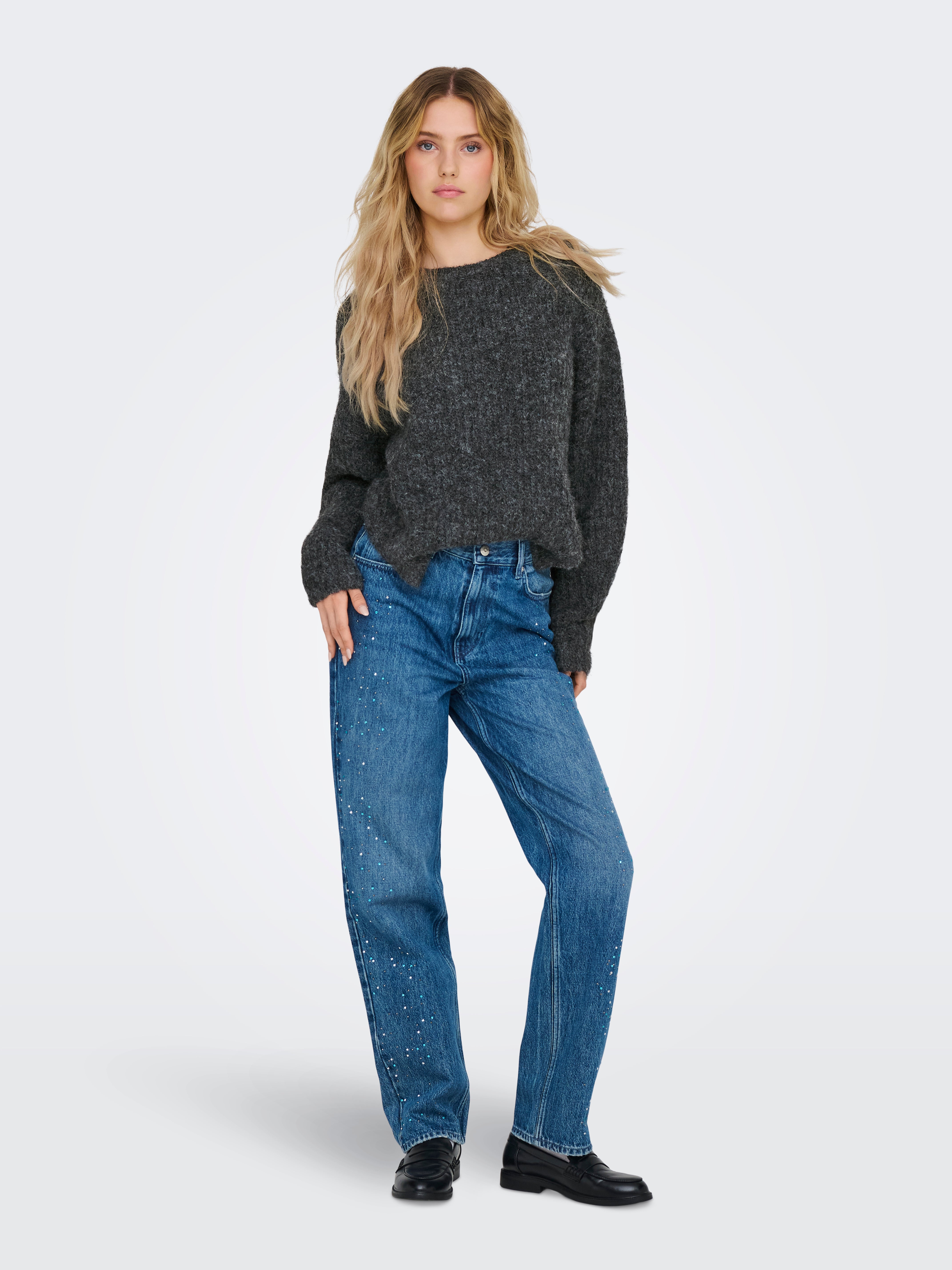 ONLMOON Strickpullover Dark Grey Melange