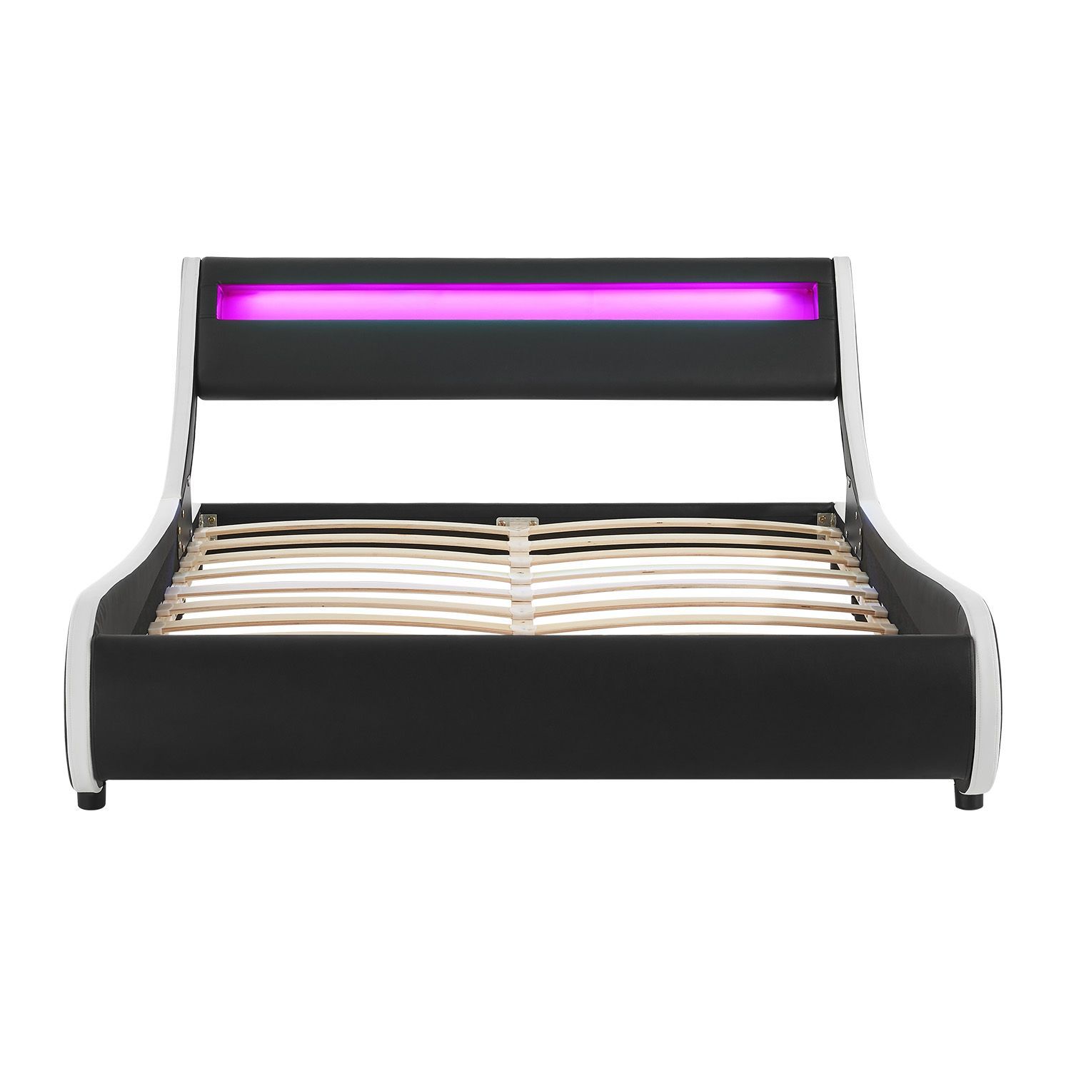 Juskys Polsterbett Bett Valencia 180 x 200 cm schwarz mit Kaltschaummatratze Doppelbett mit LED