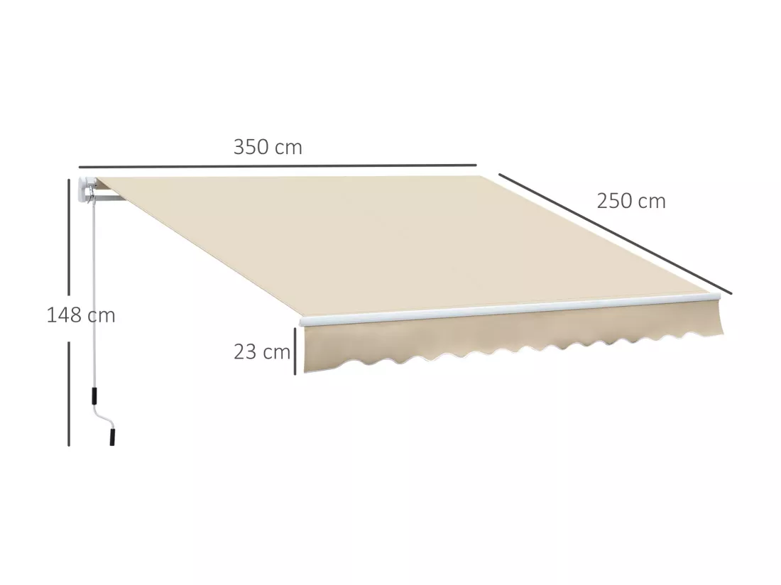 Store banne manuel rétractable aluminium polyester imperméabilisé 3,5L x 2,5l (avancée) m beige