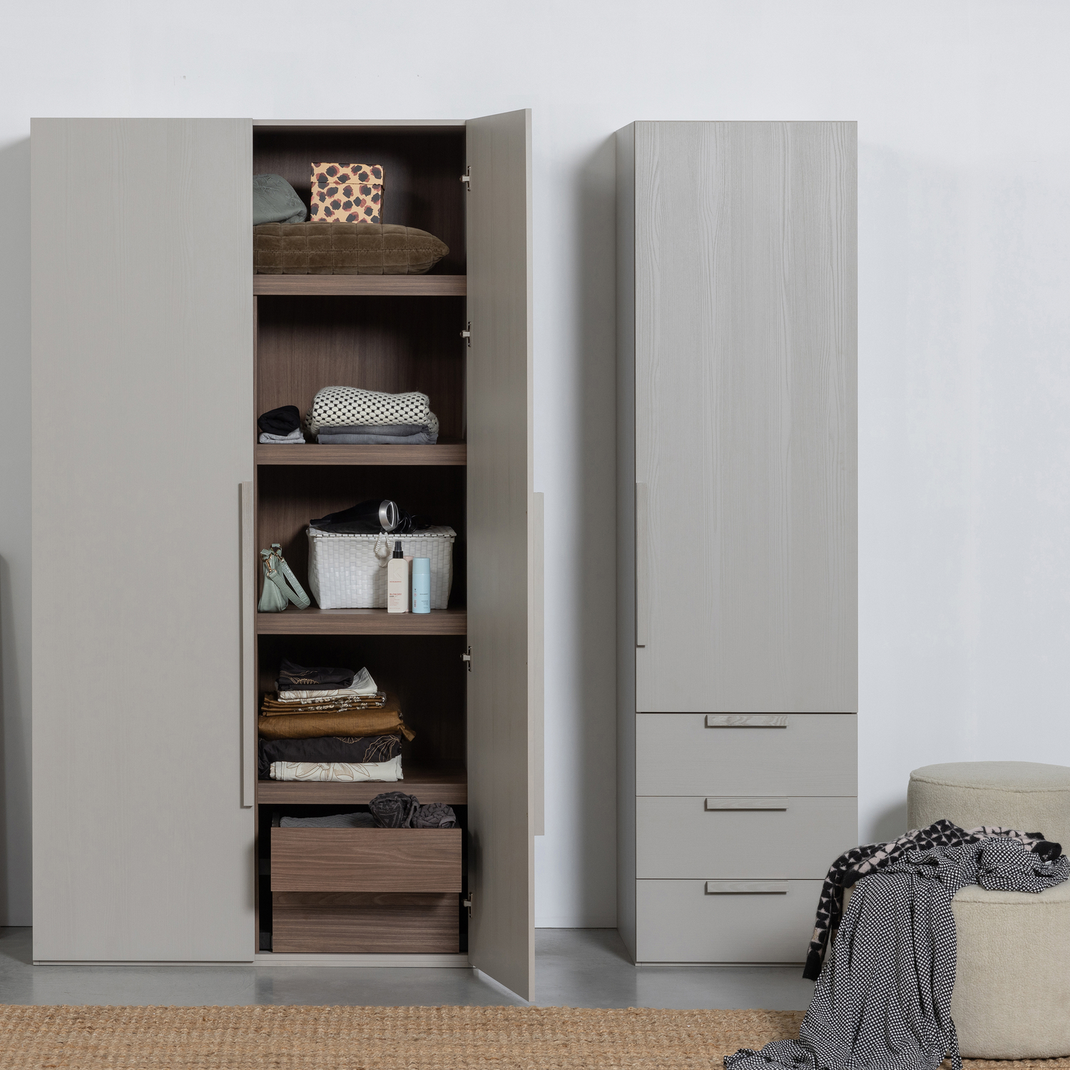 WOOOD Rens Kledingkast 2-Deurs - Noten|Grijs - 210x110x58