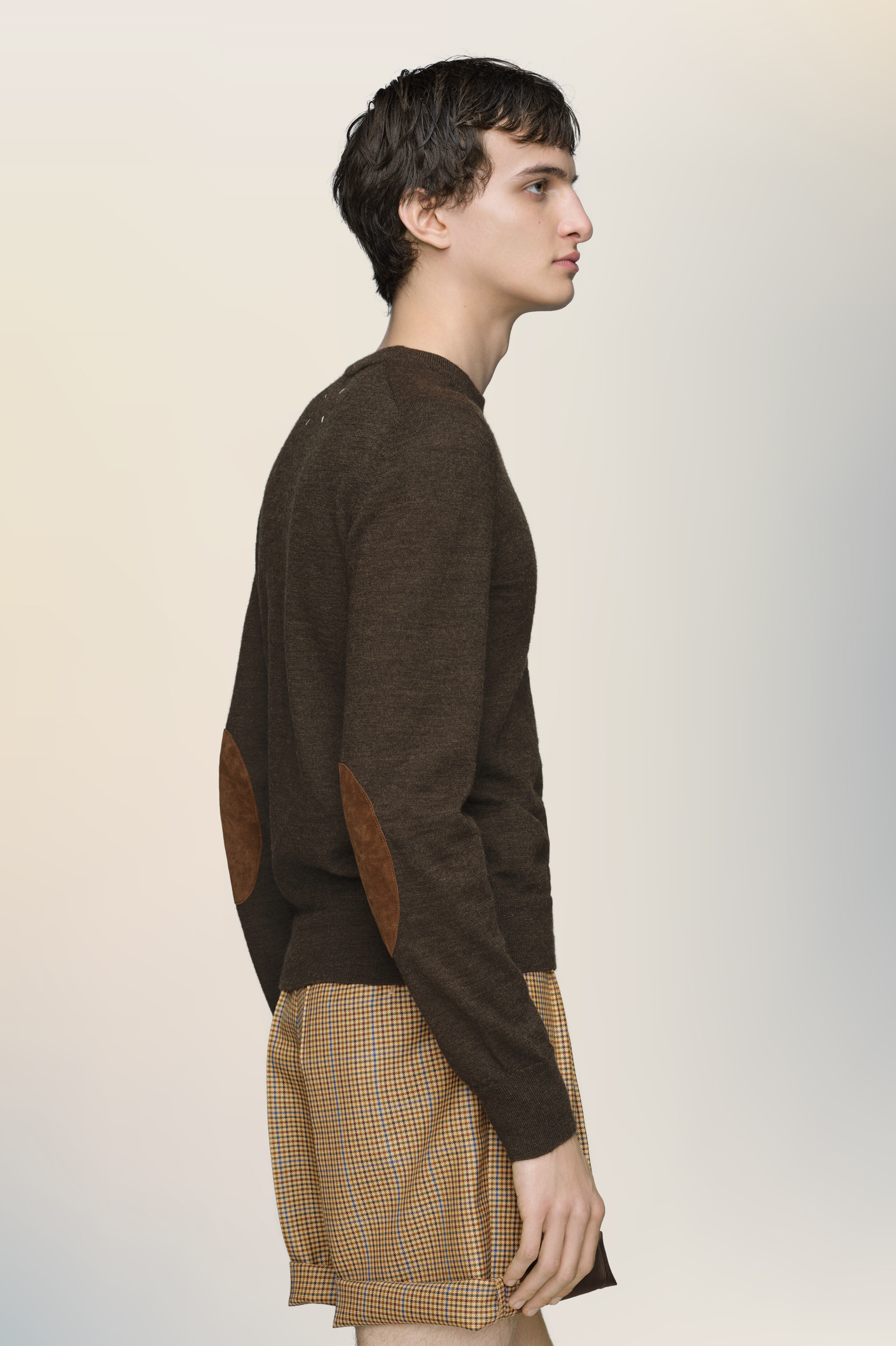 Pull en laine à coudières marron - homme Tapenade