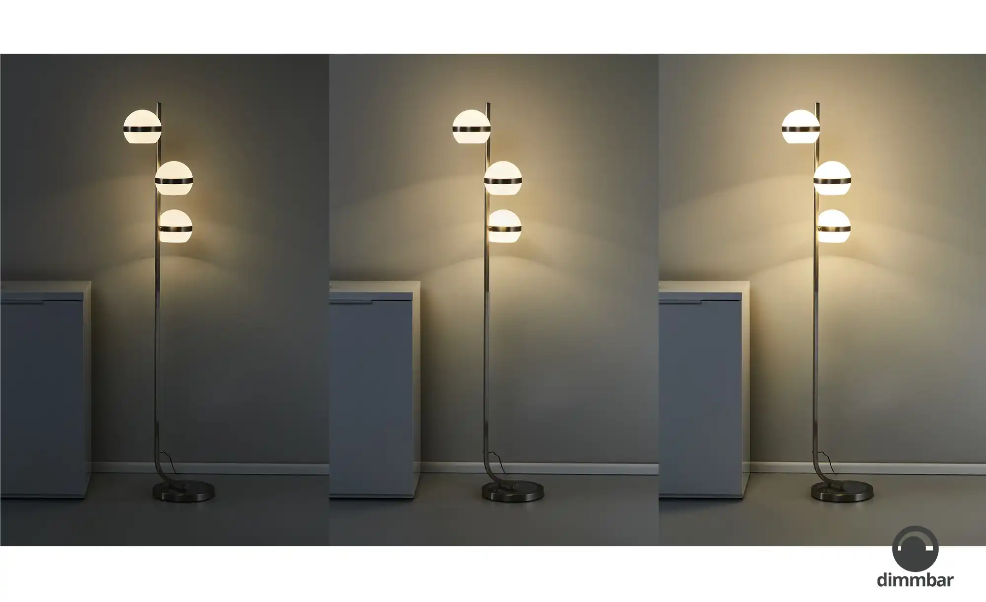 KHG LED-Stehleuchte, 3-flammig, Nickel-matt