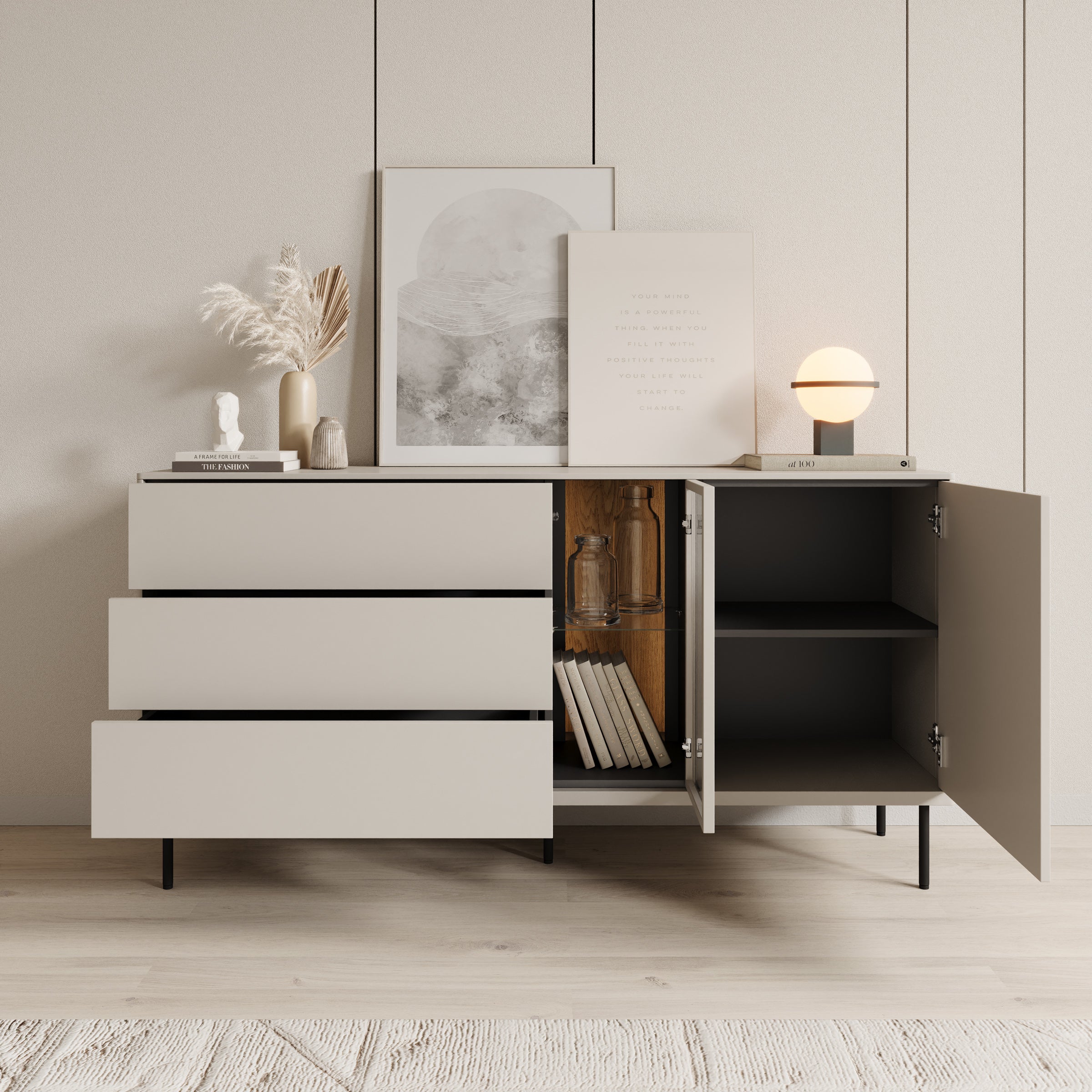 Meubella - Estrella - Dressoir - Beige - 161x41x83 cm