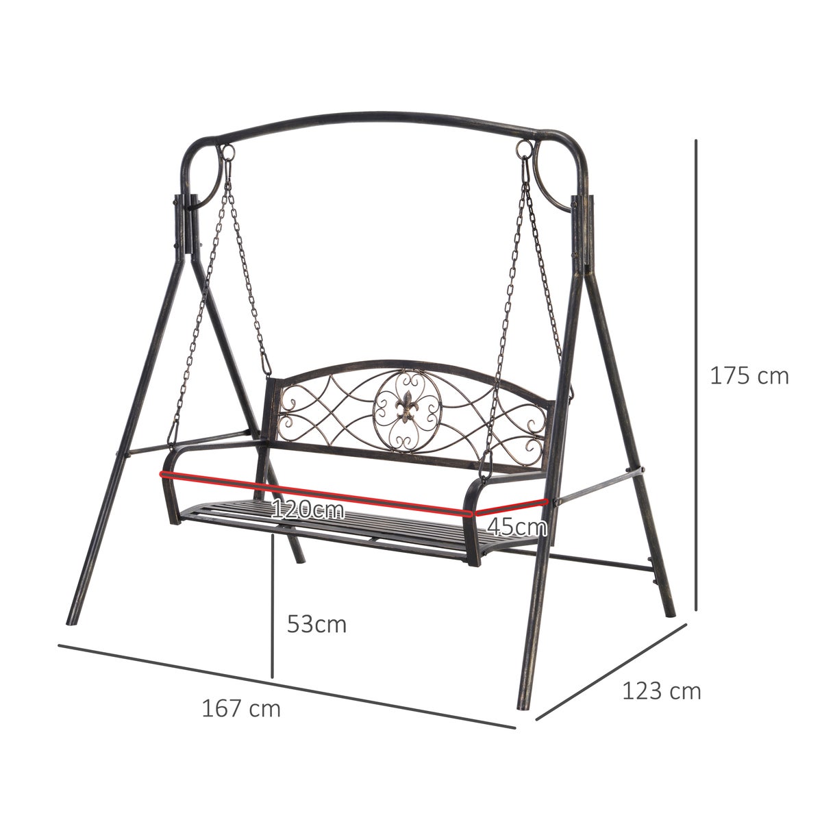 Outsunny Hollywood schommel, tuinschommel voor 2 personen, 167 x 123 x 175 cm, metaal, zwart met gouden tinten