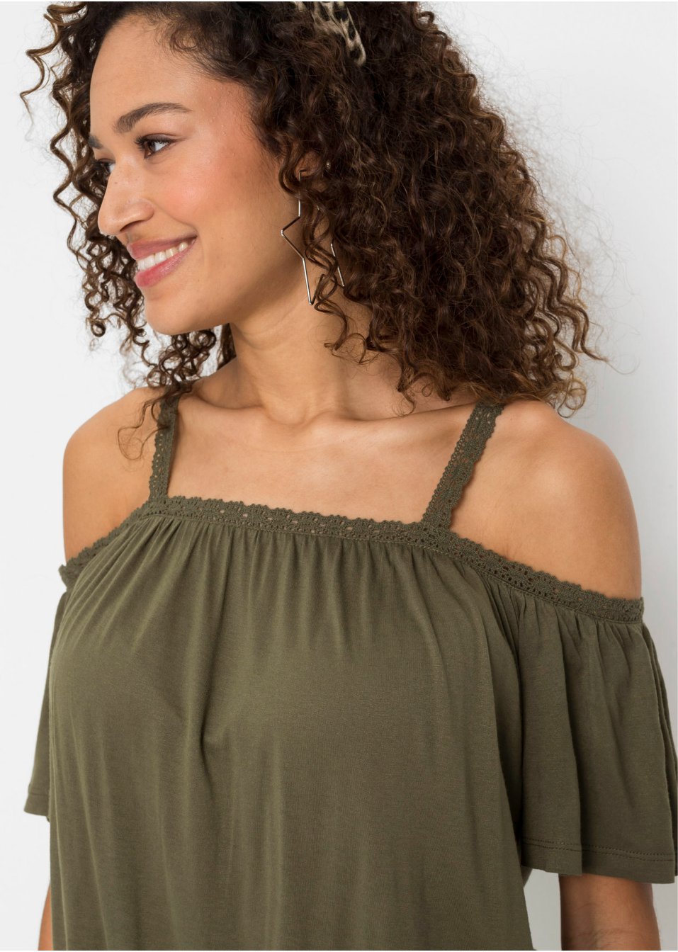 T-shirt à épaules dénudées avec galon en dentelle