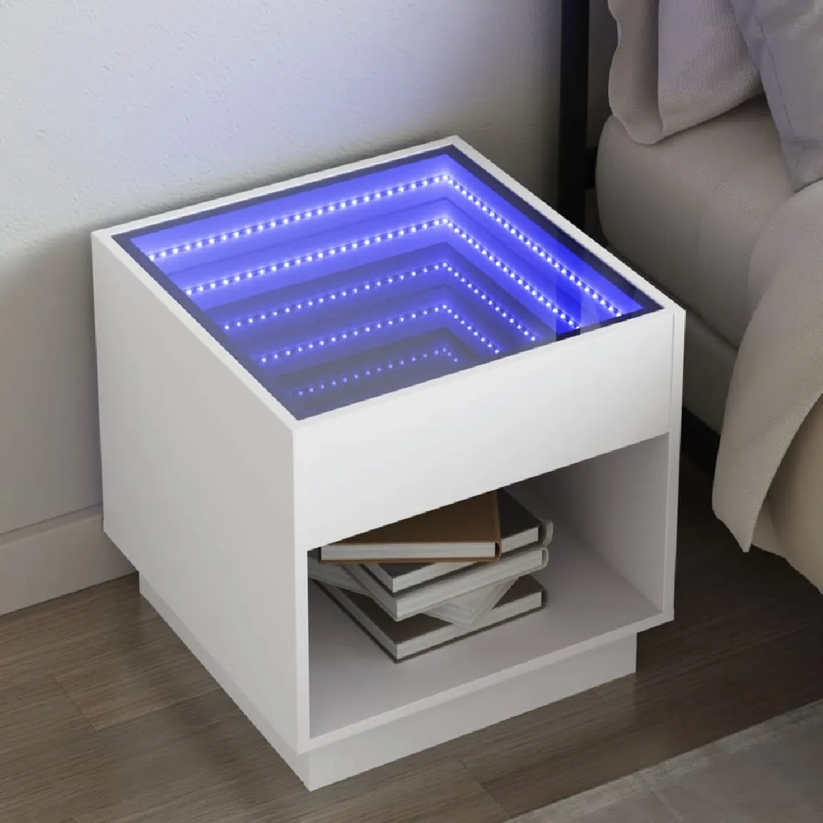 vidaXL Table de chevet LED Blanc