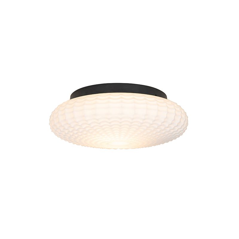 Klassieke plafondlamp zwart met opaal glas 35 cm IP44 - Nohmi