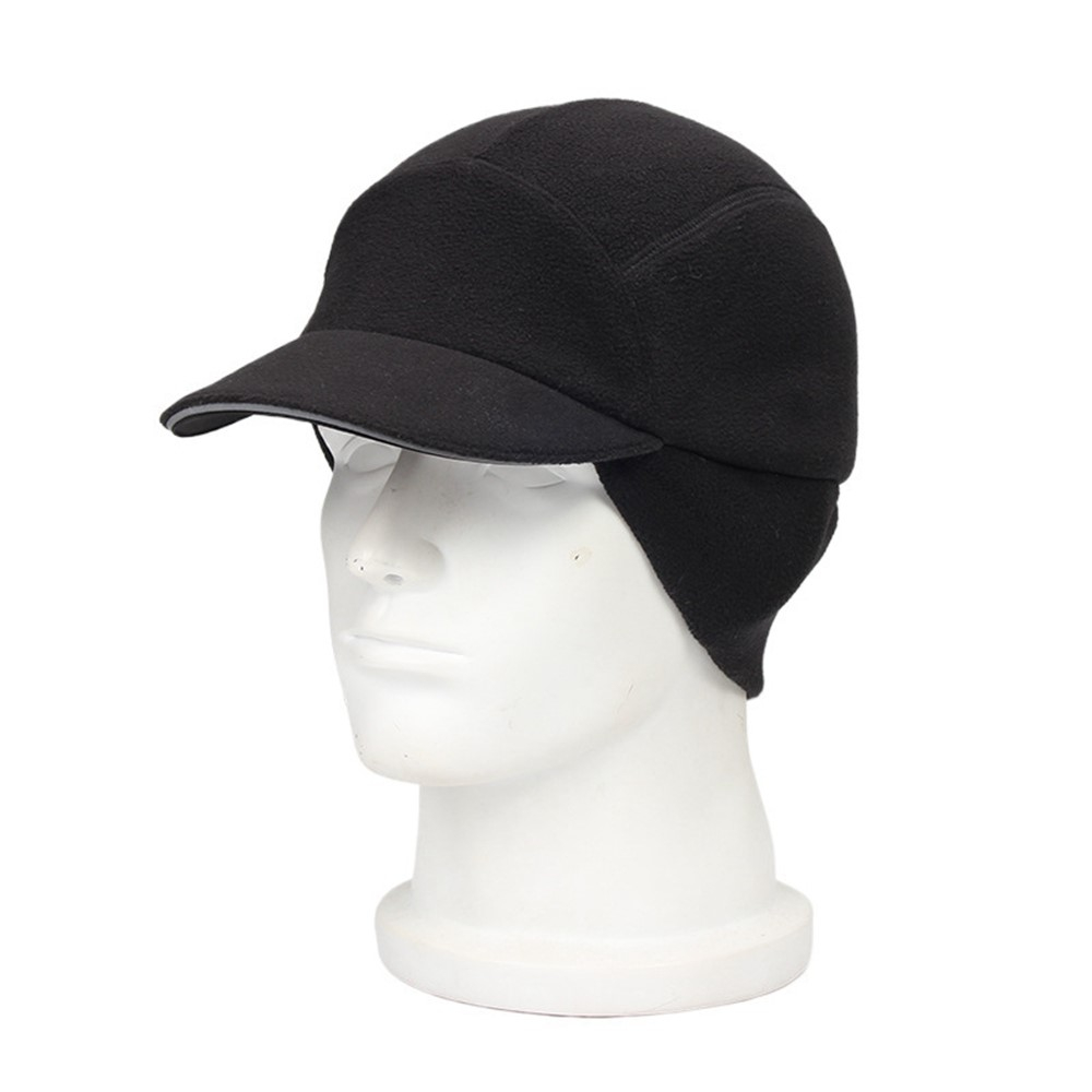 Damen Baseball Cap Winter Mütze Ohrenwärmer Schirmmütze Accessoire Schiebermütze mit Zopfloch (One Size) - Schwarz