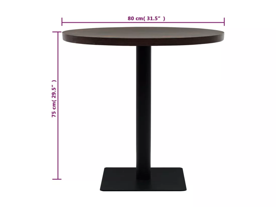 Table de bistro MDF et acier Rond 80 x 75 cm Frêne foncé