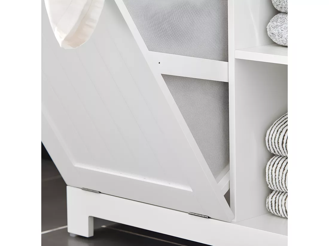 SoBuy BZR105-W Armoire à Linge avec Sac à Linge avec 3 étagères et 1 Panier à Linge Amovible