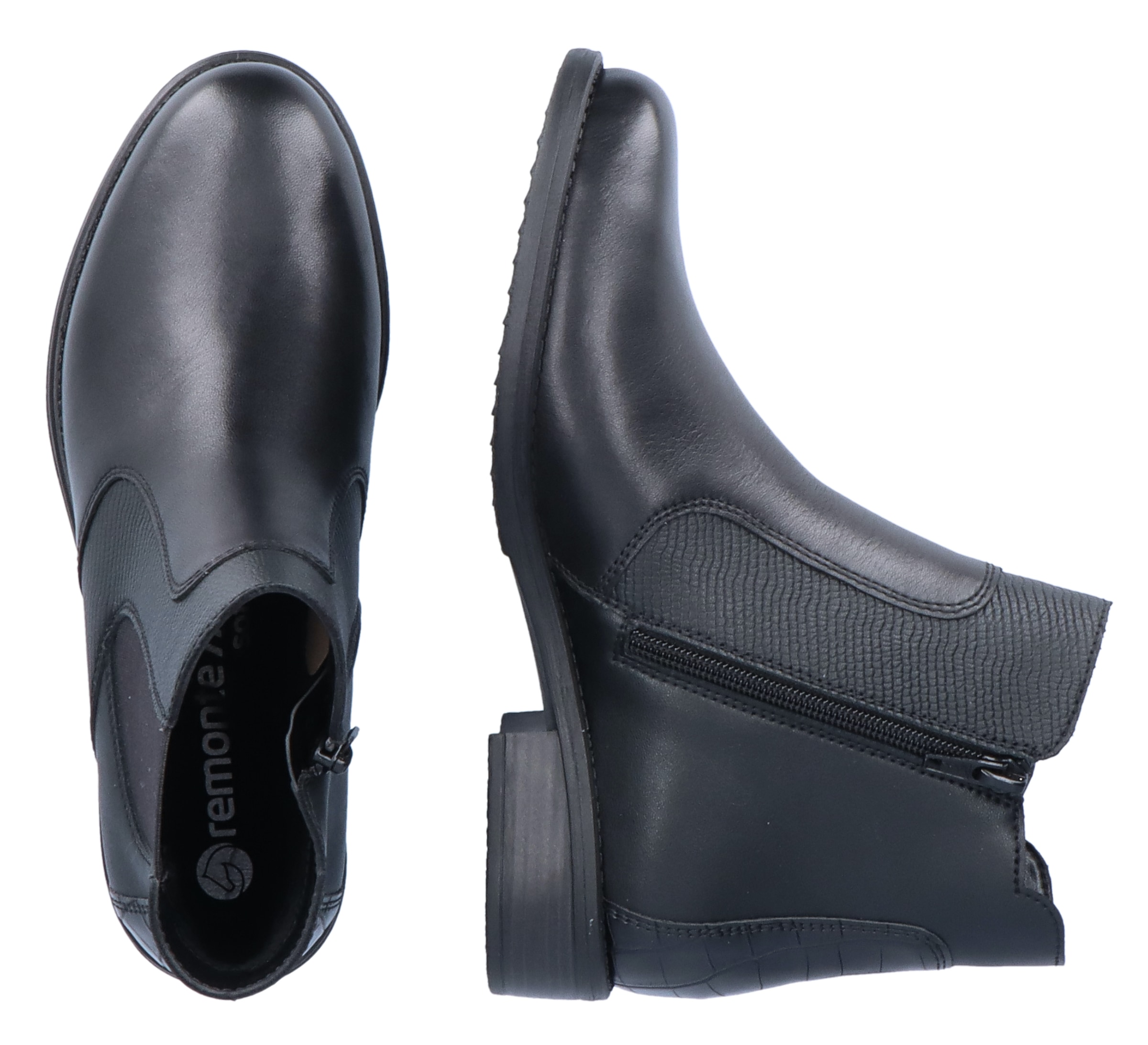 Remonte Chelseaboots  , Blockabsatz, Stiefelette, Businesschuh, Besätze in Reptilienoptik
