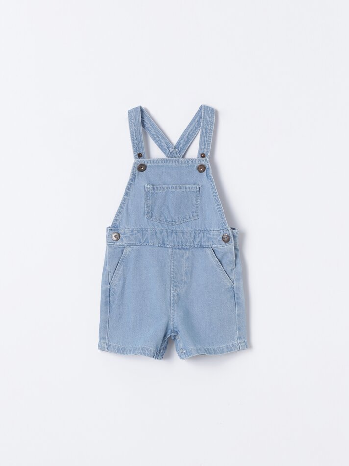Jardineira jeans com botões - Azul claro