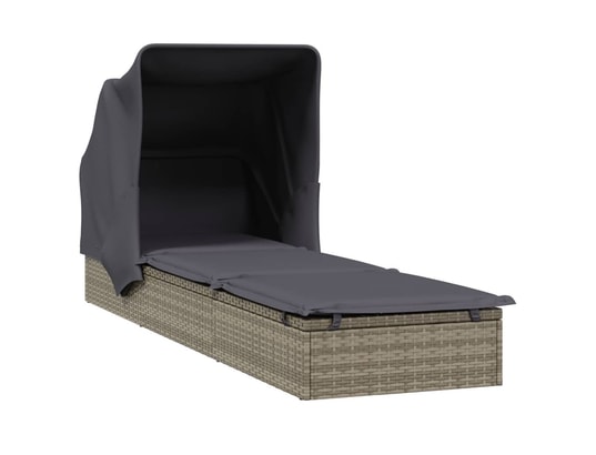 VIDAXL - Bain de soleil Transat avec toit pliable gris 213x63x97 cm résine tressée