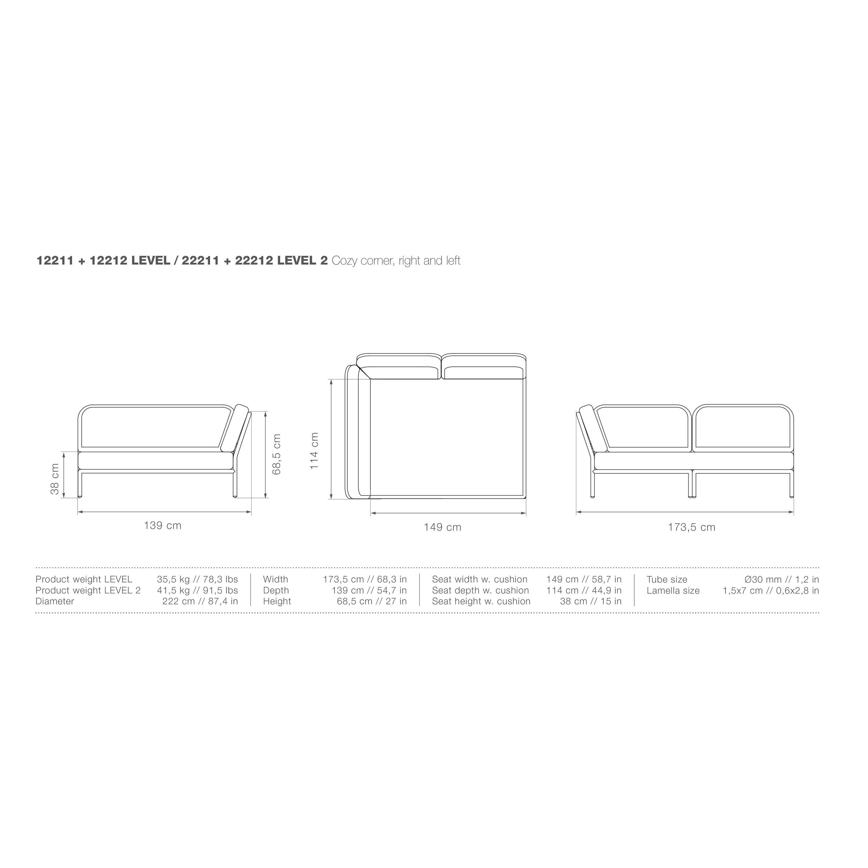 Level2 Cozy Corner loungebank links frame donkergrijs stof ash