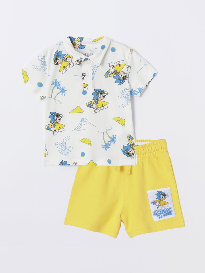 Conjunto de camisa polo e bermuda Sonic - Off-White