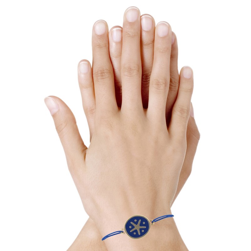 Bracelet Lien Médaille en Laiton Etoile Émaillée Bleue - Bleu