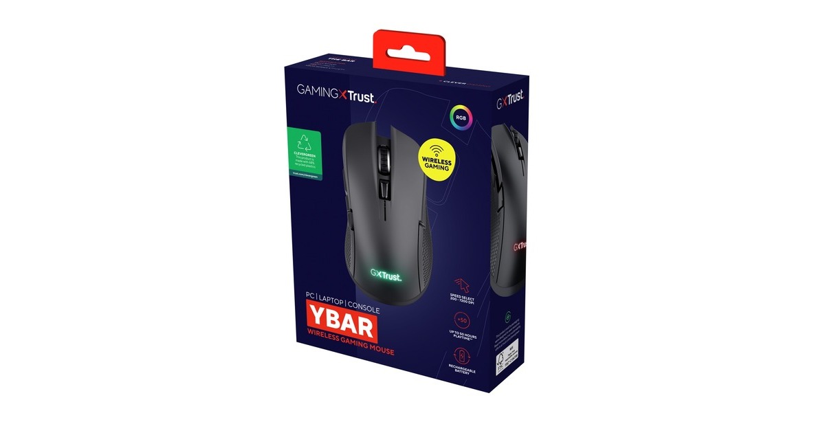 TrustGXT 923  Ybar Wireless gaming muis  (Zwart, RGB, 7200 dpi)