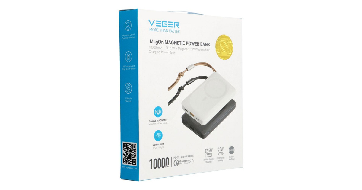 VEGERMagOn powerbank 10.000mAh  (Wit)