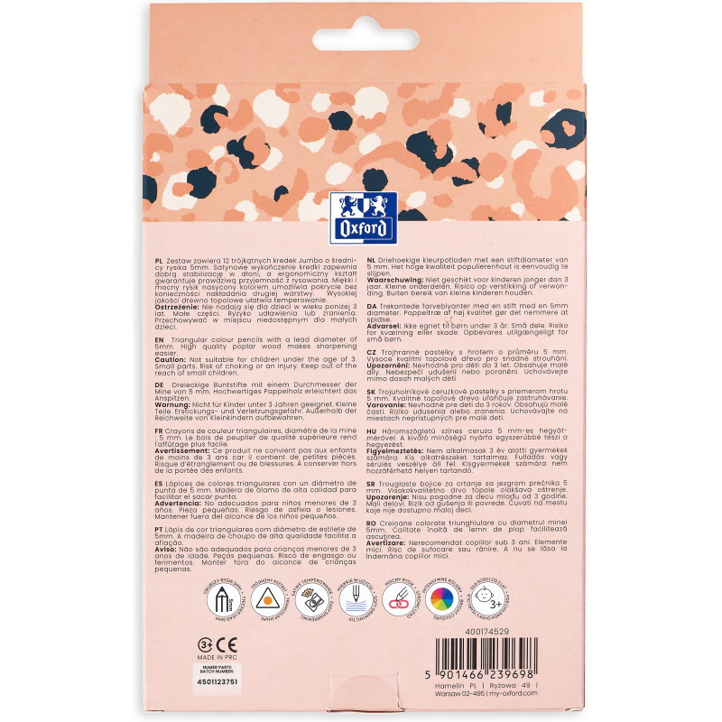 Etui Oxford Kids Jumbon 12 Crayons Couleur