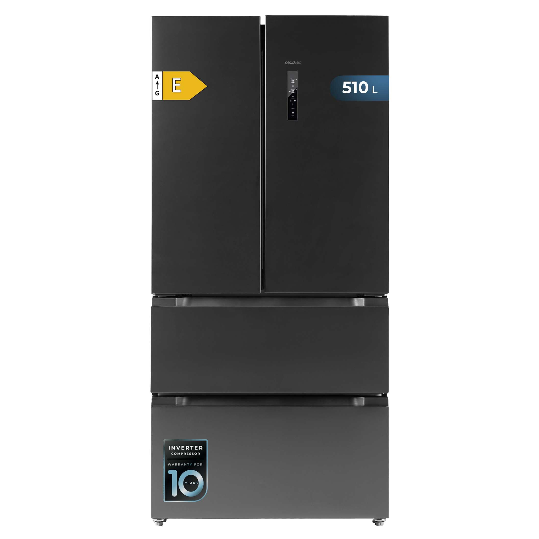 Cecotec Refrigerator French Door Dark 510 L Bolero CoolMarket FD 510 Dark E. 183 cm High, 84 cm Wide, Motor Inverter Plus, Fast Cooling and Fast Freez