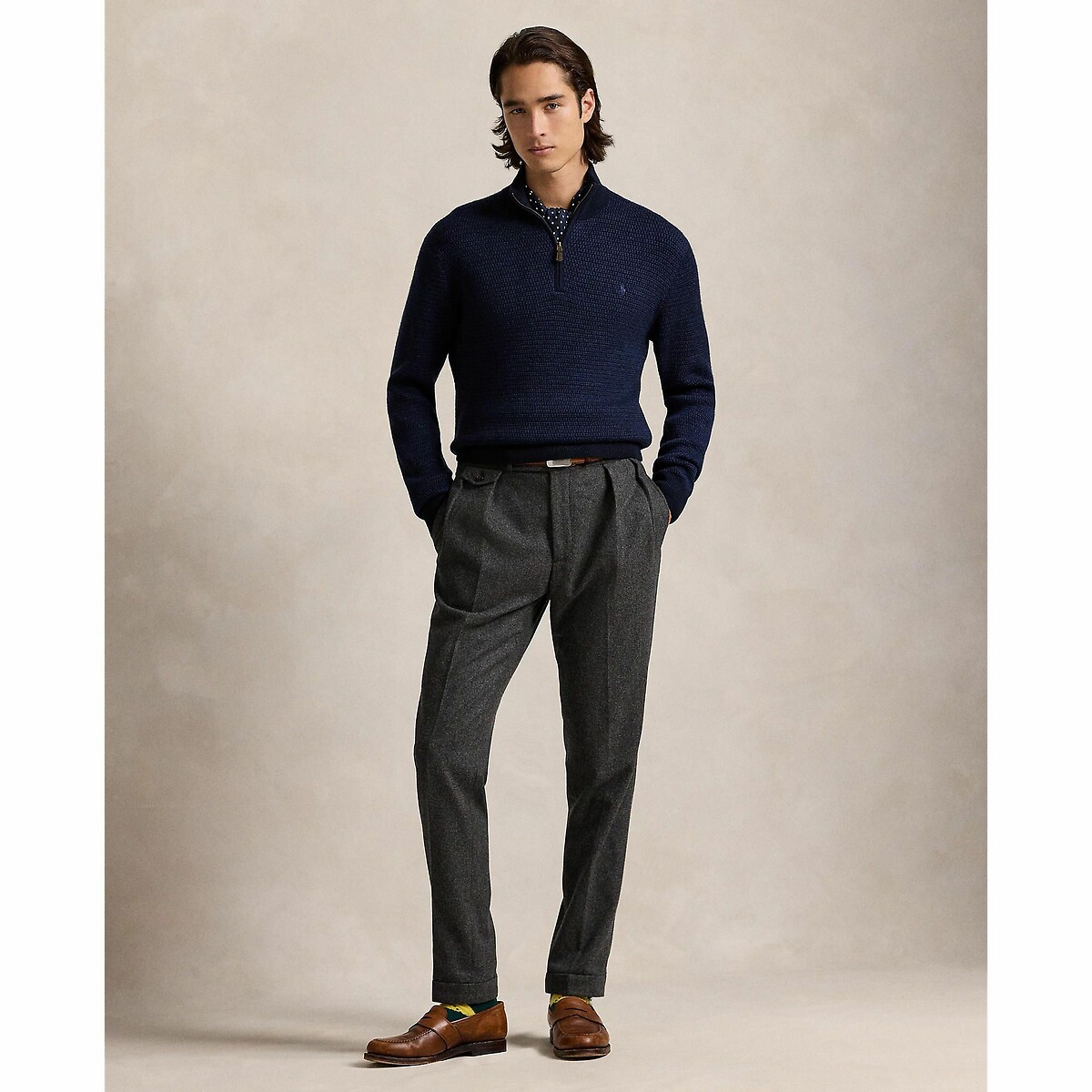 POLO RALPH LAUREN<br>Suéter com gola marinheiro em lã merino
