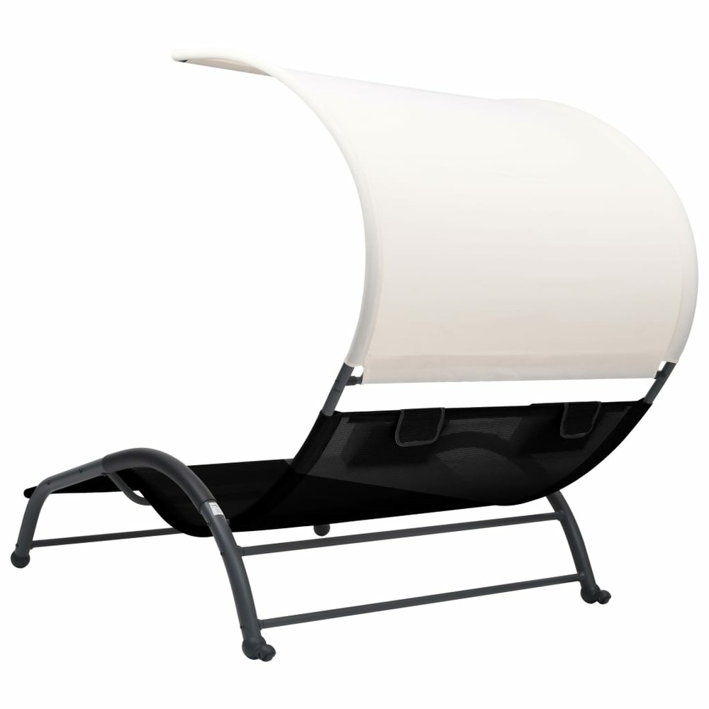Transat chaise longue bain de soleil lit de jardin terrasse meuble d'extérieur double avec auvent textilène noir