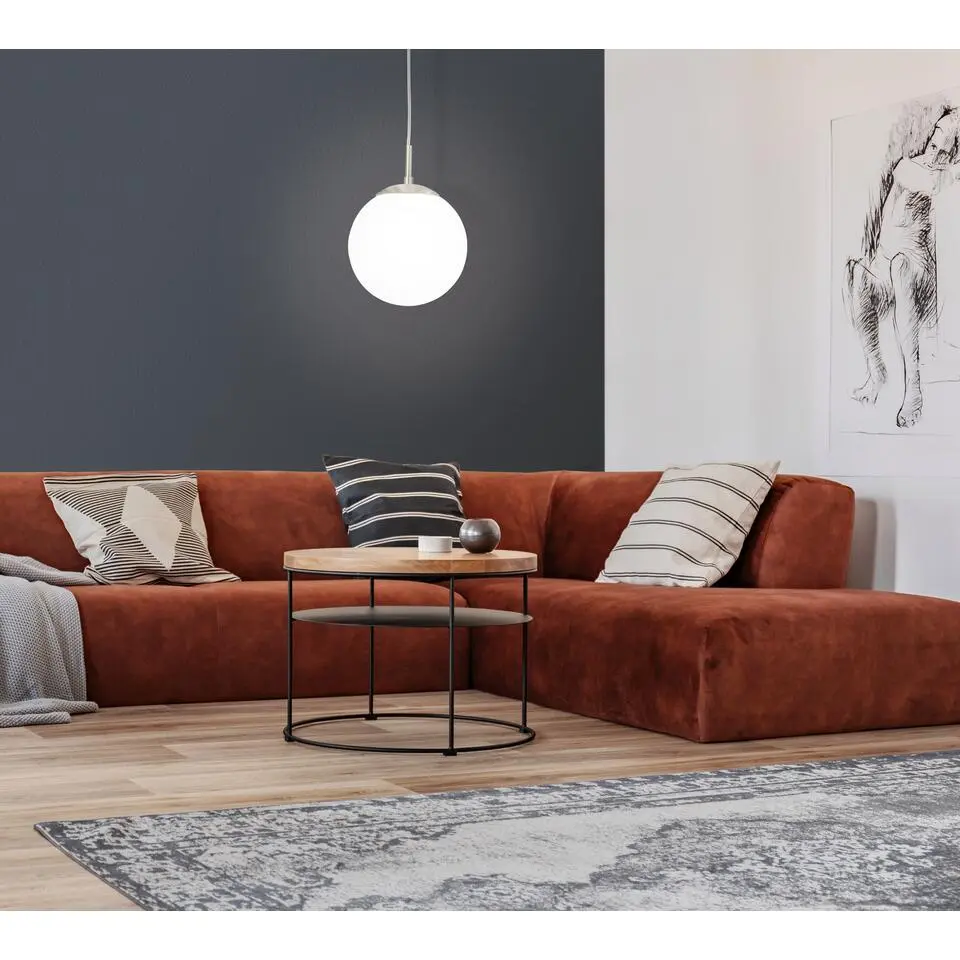 EGLORondo-Hanglamp-1Lichts-Ø200mm.-Nikkel-Mat-Wit