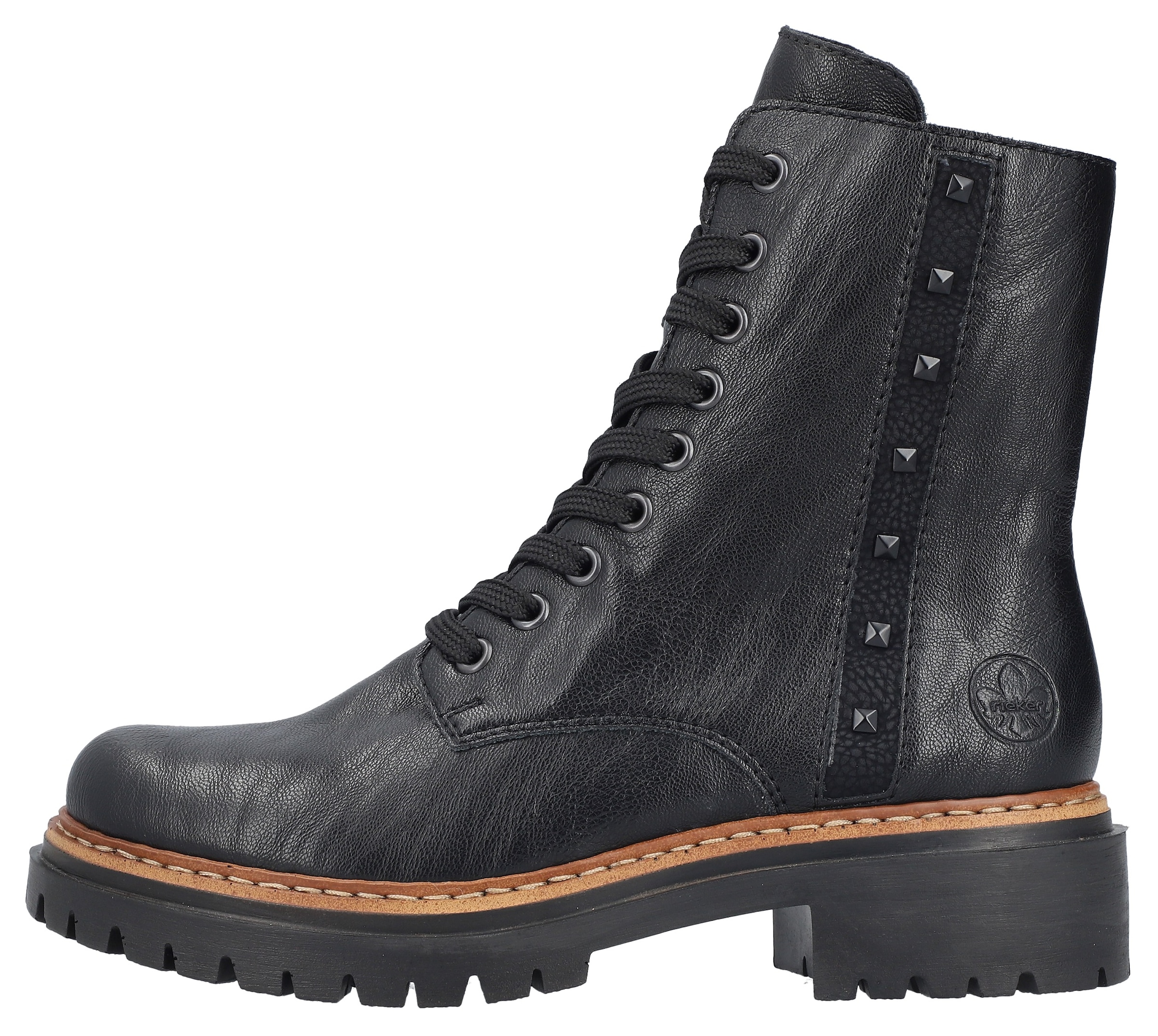 Rieker Schnürstiefelette  , Schnürboots, Blockabsatz, Innenreissverschluss und Nietenverzierung