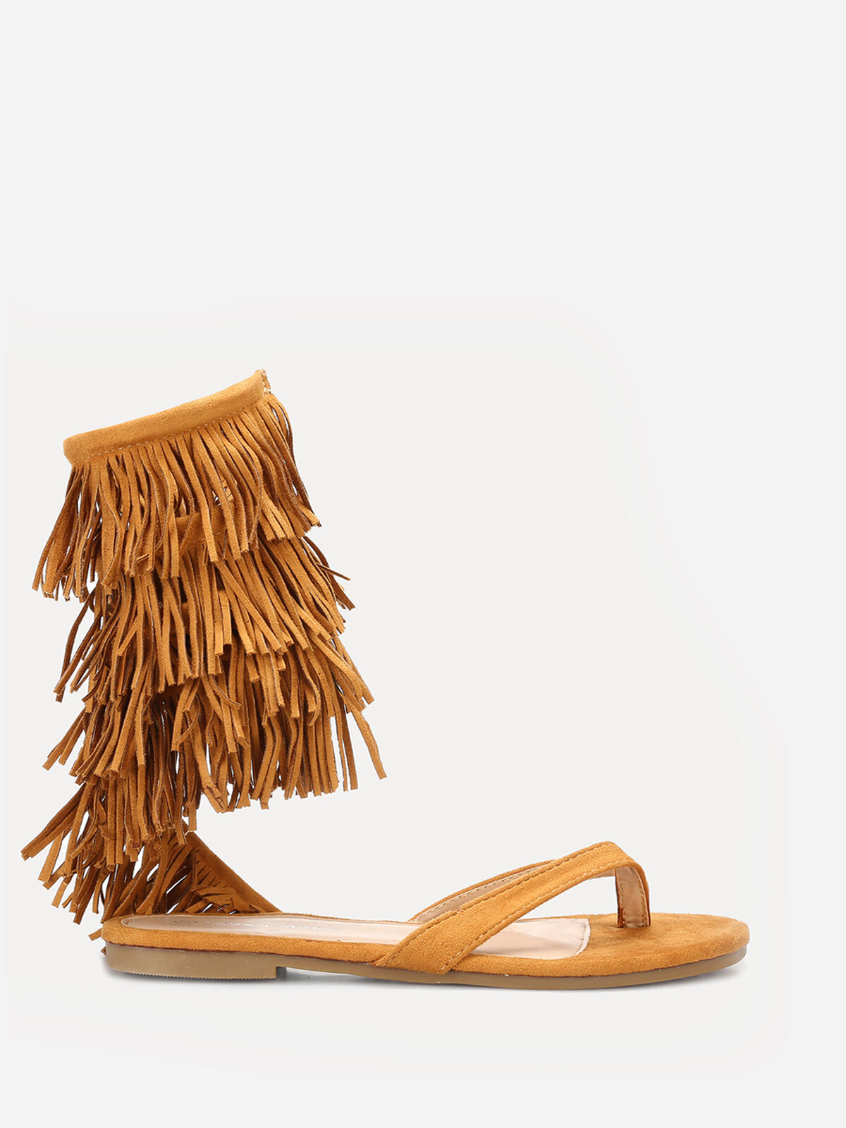 Nu-pieds en suédine avec franges- Camel