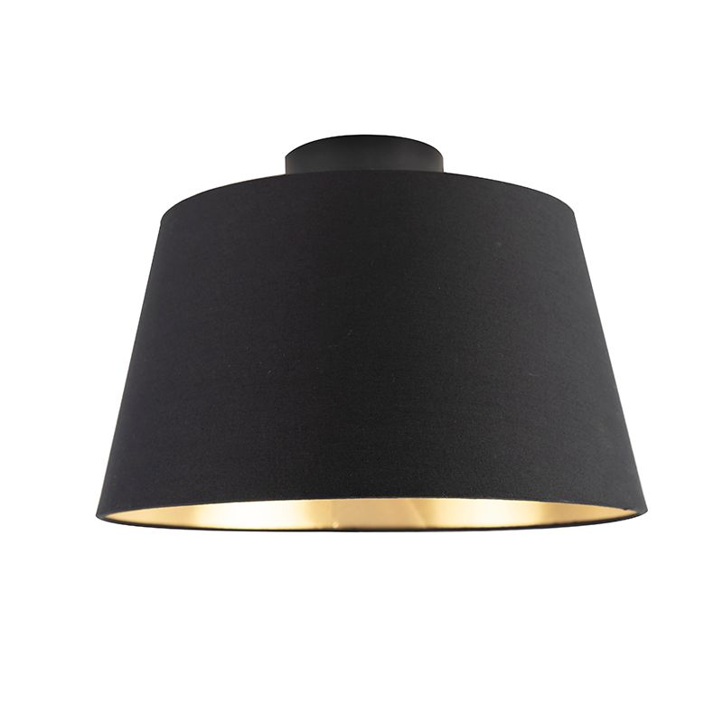 Plafondlamp met katoenen kap zwart met goud 32 cm - Combi zwart