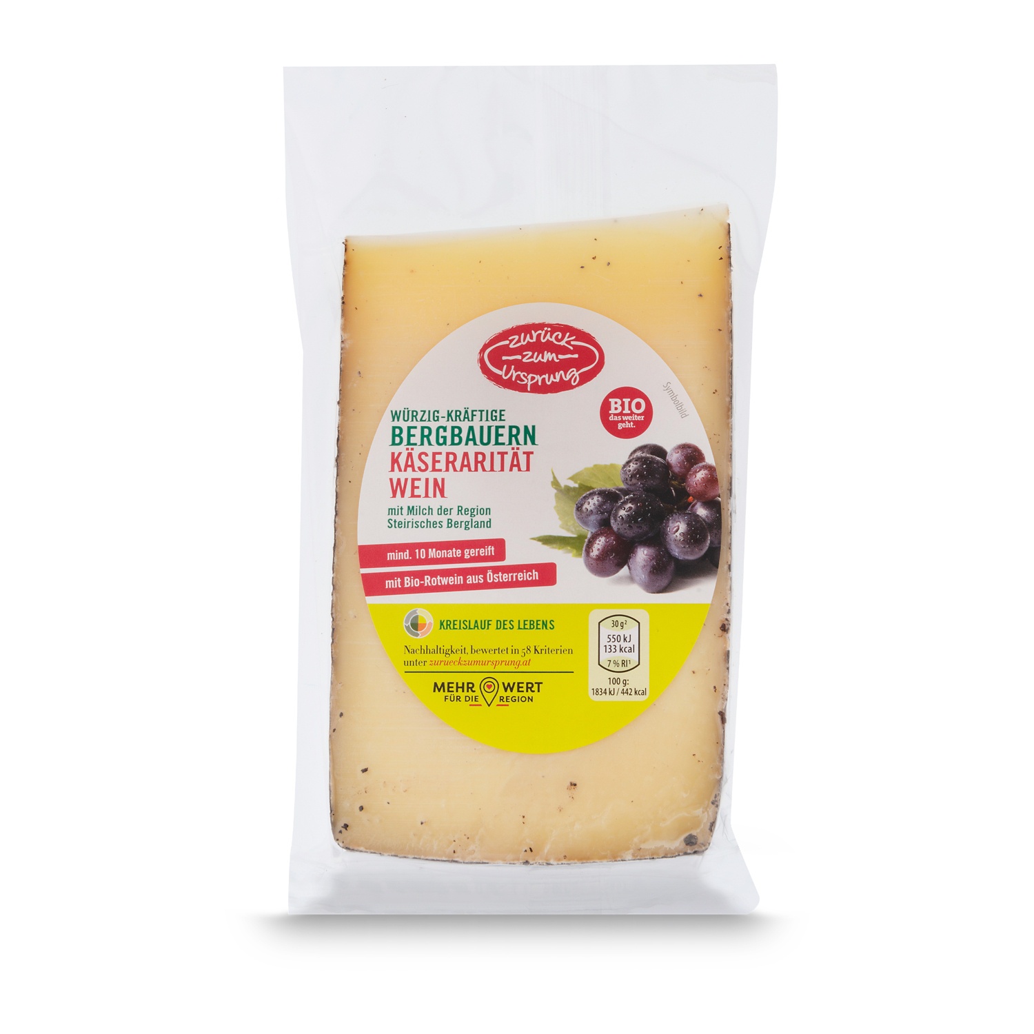 ZURÜCK ZUM URSPRUNG BIO-Bergbauern Käserarität, Weinkäse 200 g