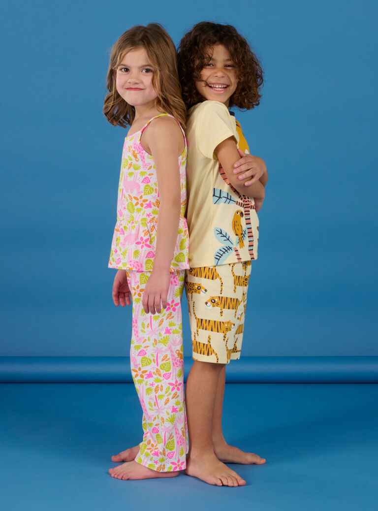 Pyjama jaune pâle à motifs et imprimé tigres