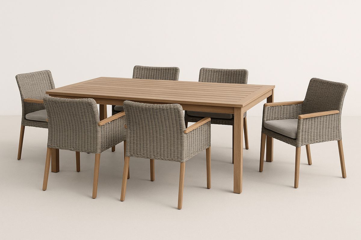 Gartenmöbel Set Esstisch mit 6 Stühlen Akazienholz Rechteckig 200x100cm Grau