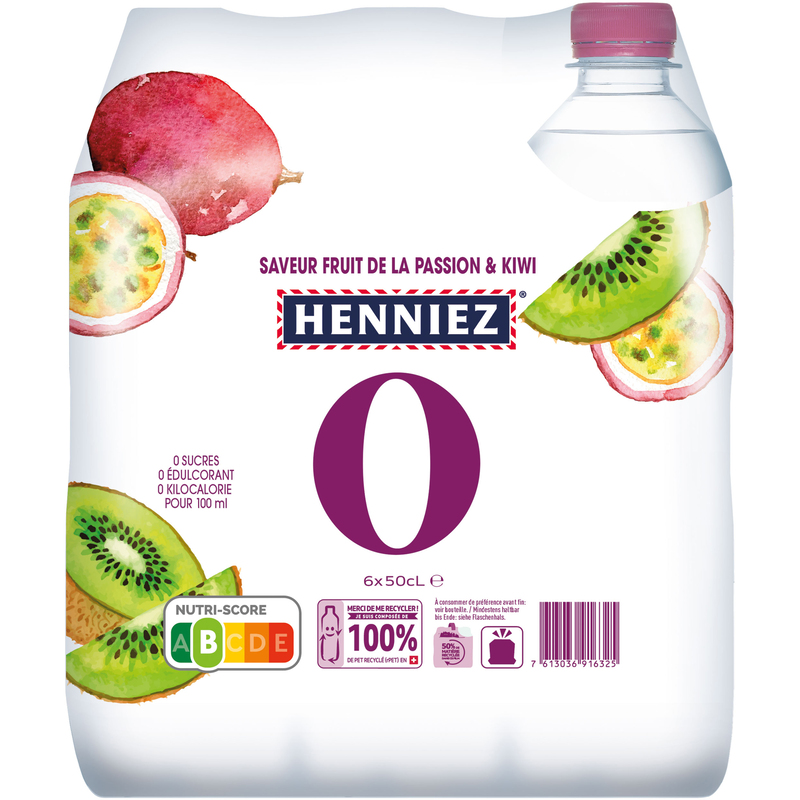 Henniez Wasser 0 Passionsfrucht-Kiwi, mit Kohlensäure, 50 cl, 6 Stück