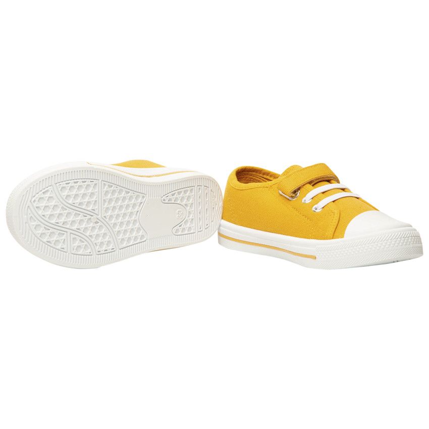 Baskets basses en toile avec lacets élastiques et velcro pour garçon - Jaune