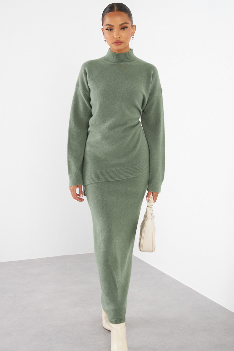 Ensemble 2 pièces pull + jupe kaki