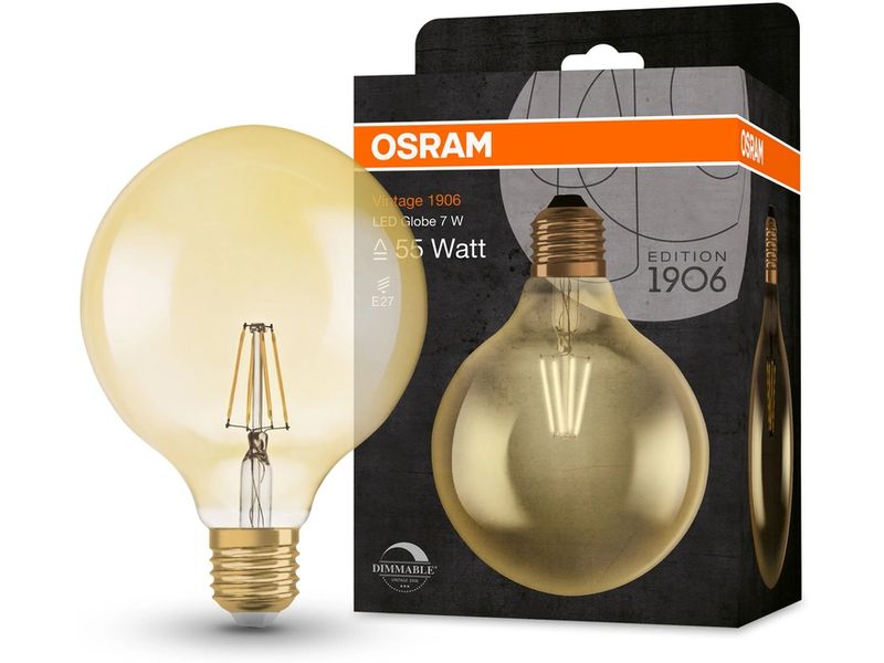 OSRAM Lampe Vintage 1906 Globe, 7W, E27 Warmweiss LED-Lampe, Vintage-Edition